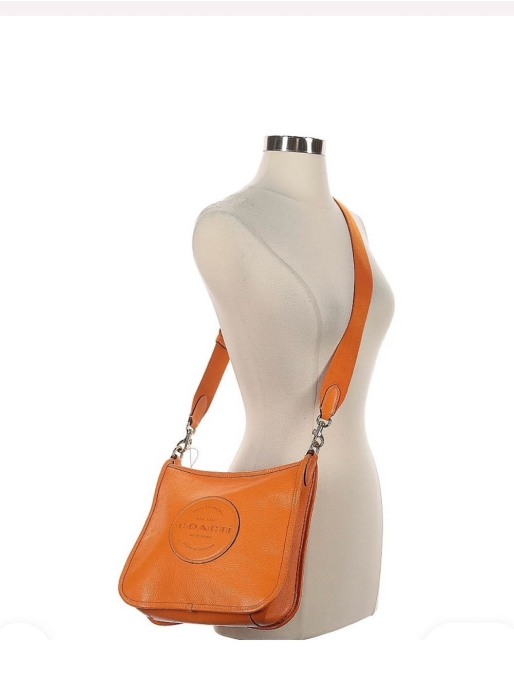 Genuine Coach Dempsey File Orange Pebbled Leather Crossbody